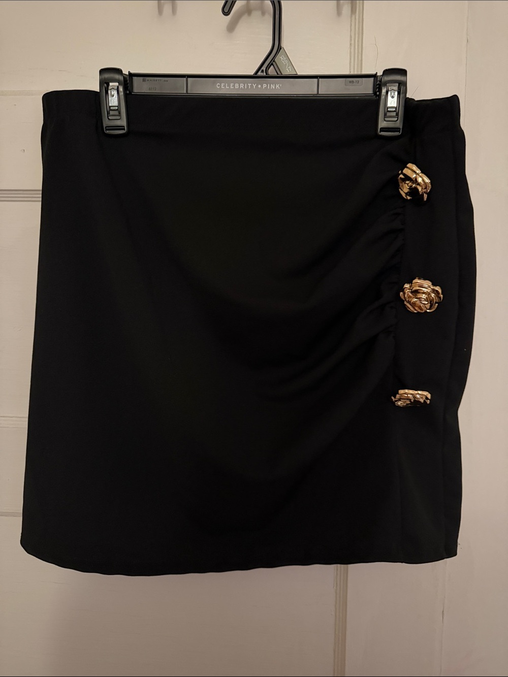 Celebrity Pink Black Mini Skirt with Gold Floral Buttons